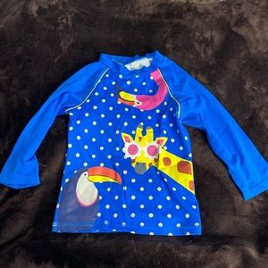 Mini Boden Girls blue animal Rashguard size S